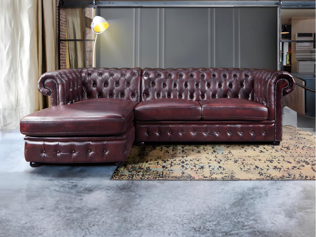Divano angolare chesterfield  100% pelle di bufalo Cherry Angolo a sinistra - BRENTON