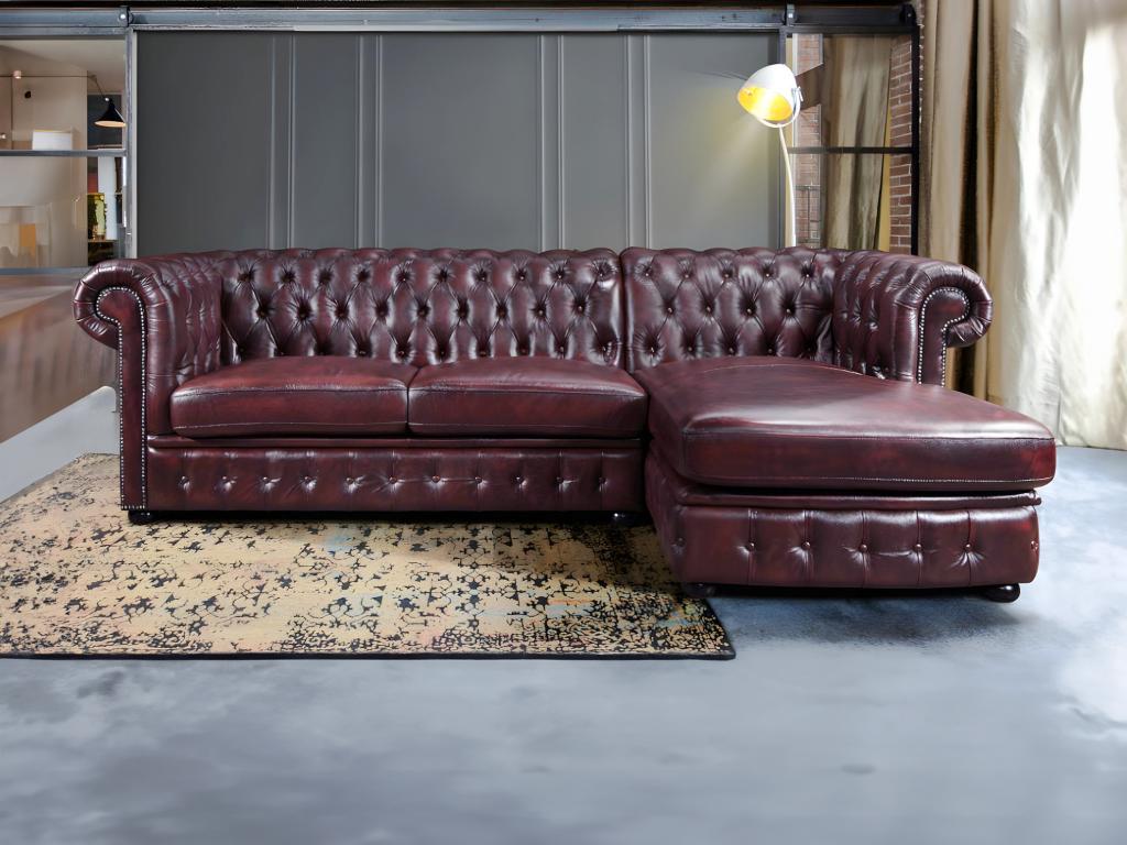 Chesterfield Ecksofa - Ecke Rechs - Büffelleder - Rotbraun - BRENTON günstig online kaufen