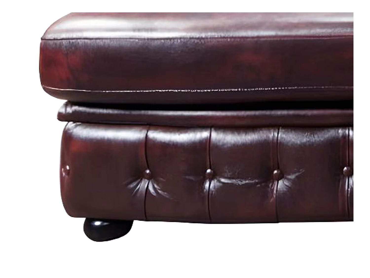 Canapé d'angle chesterfield BRENTON 100% cuir de buffle - Bordeaux- Angle droit