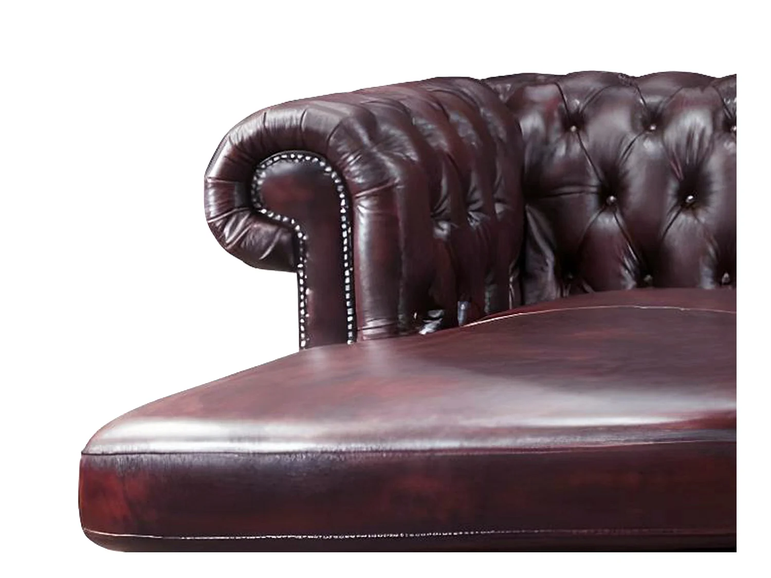 Canapé d'angle chesterfield BRENTON 100% cuir de buffle - Bordeaux- Angle droit