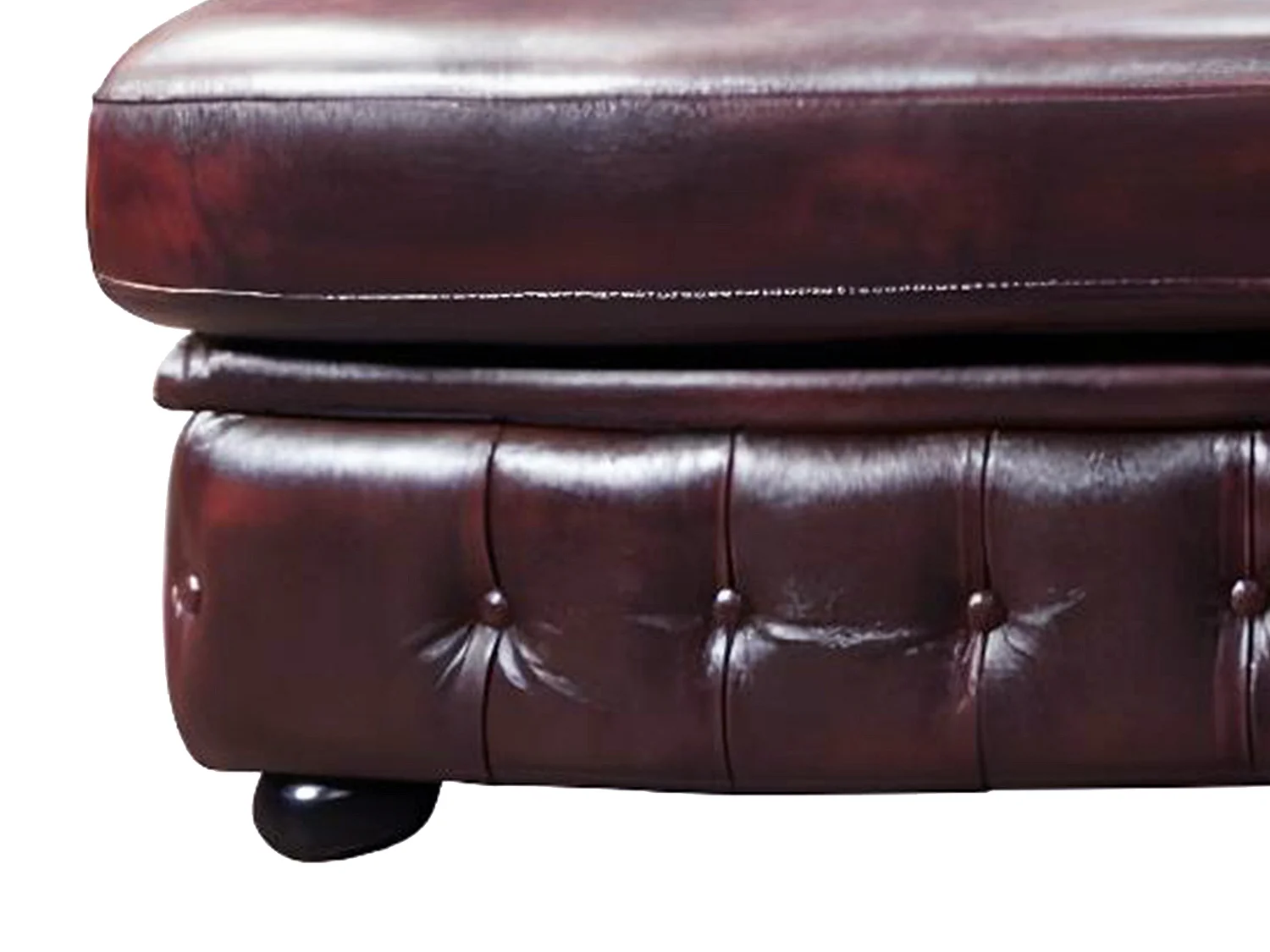 Canapé d'angle chesterfield BRENTON 100% cuir de buffle - Bordeaux- Angle droit