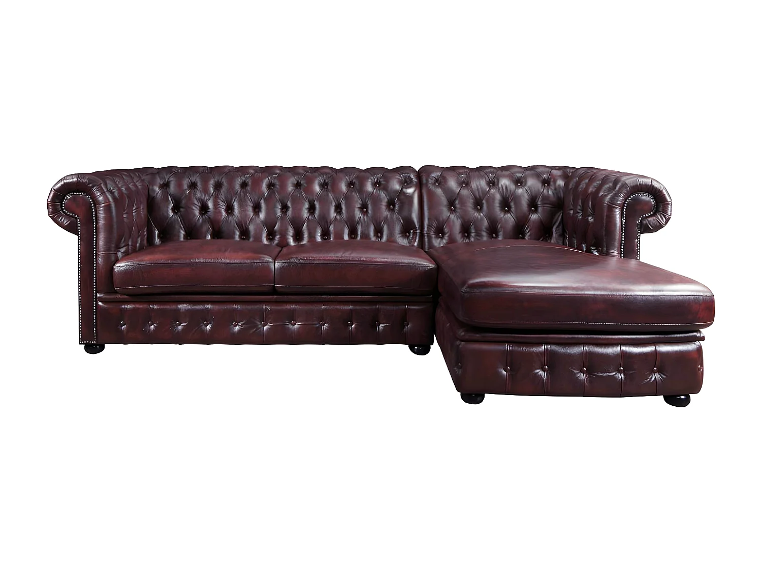 Canapé d'angle chesterfield BRENTON 100% cuir de buffle - Bordeaux- Angle droit