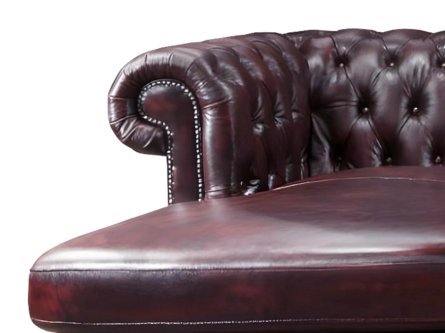Canapé d'angle chesterfield BRENTON 100% cuir de buffle - Bordeaux- Angle droit