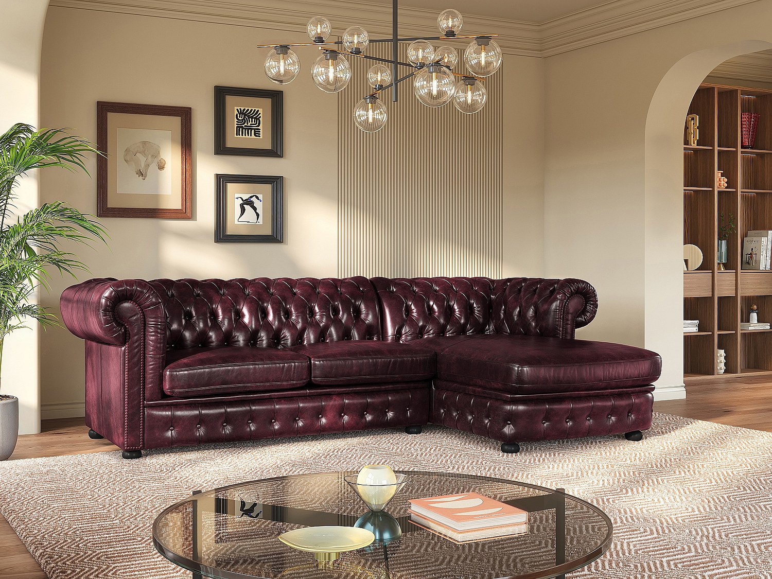 Chesterfield Ecksofa - Ecke Rechs - Büffelleder - Rotbraun - BRENTON günstig online kaufen