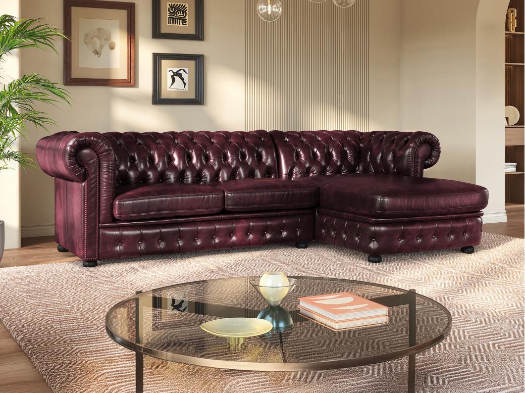 Chesterfield Ecksofa - Ecke Rechs - Büffelleder - Rotbraun - BRENTON