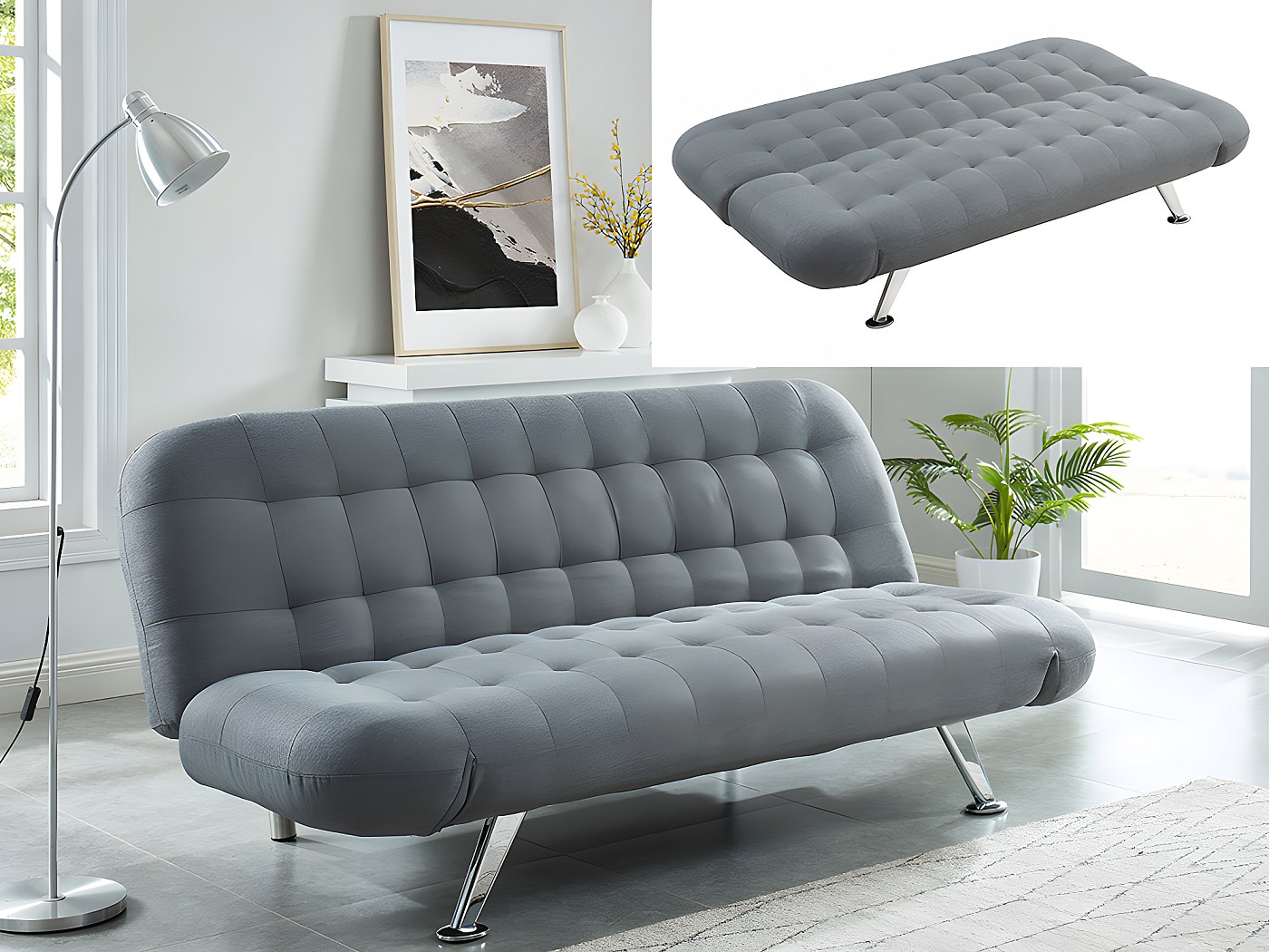 Sofá cama de tela gris claro BERRY