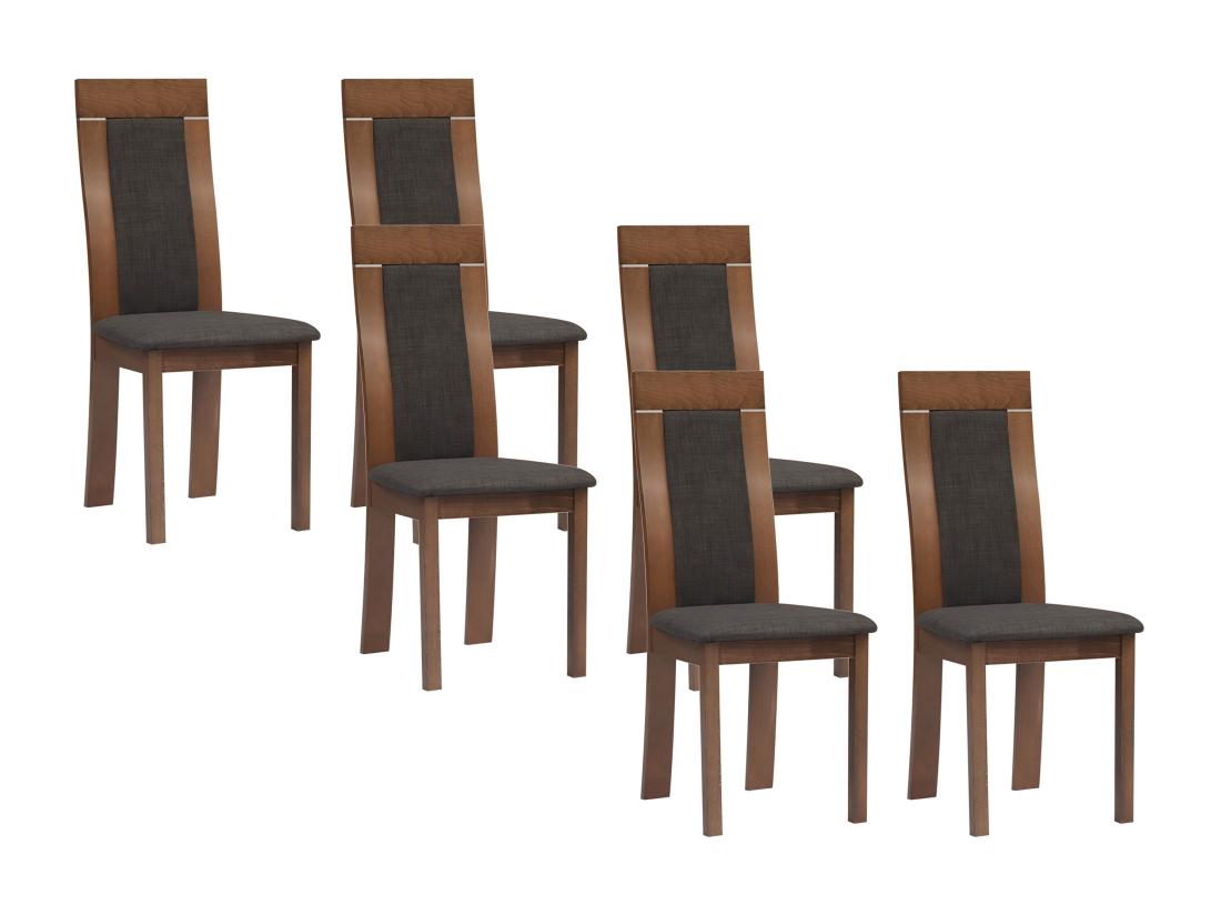 vente unique Lot de 6 chaises BELINDA - Hêtre et tissu - Coloris : Noyer et anthracite