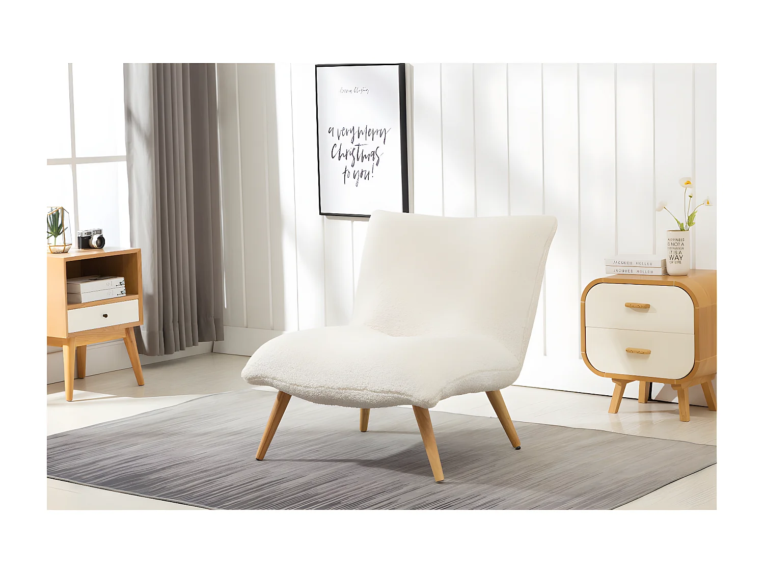 Fauteuil en tissu bouclette effet peau de mouton PEPITA - Blanc