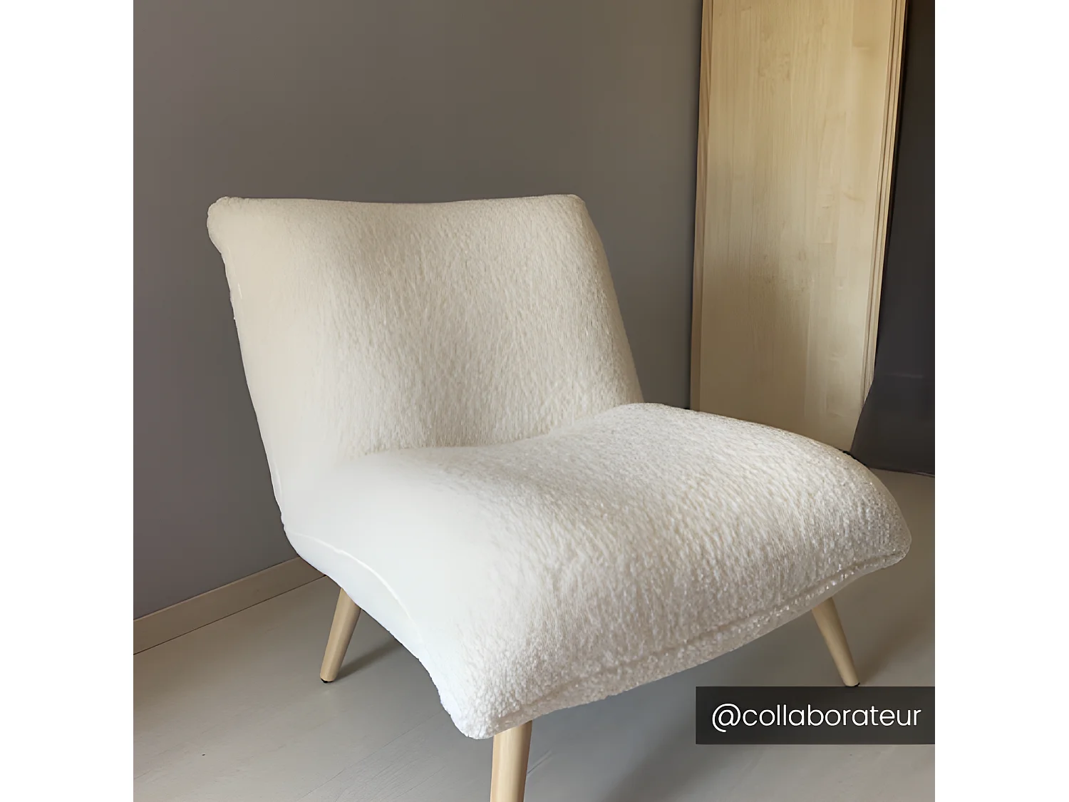 Fauteuil van stof PEPITA - Teddy stof - Wit