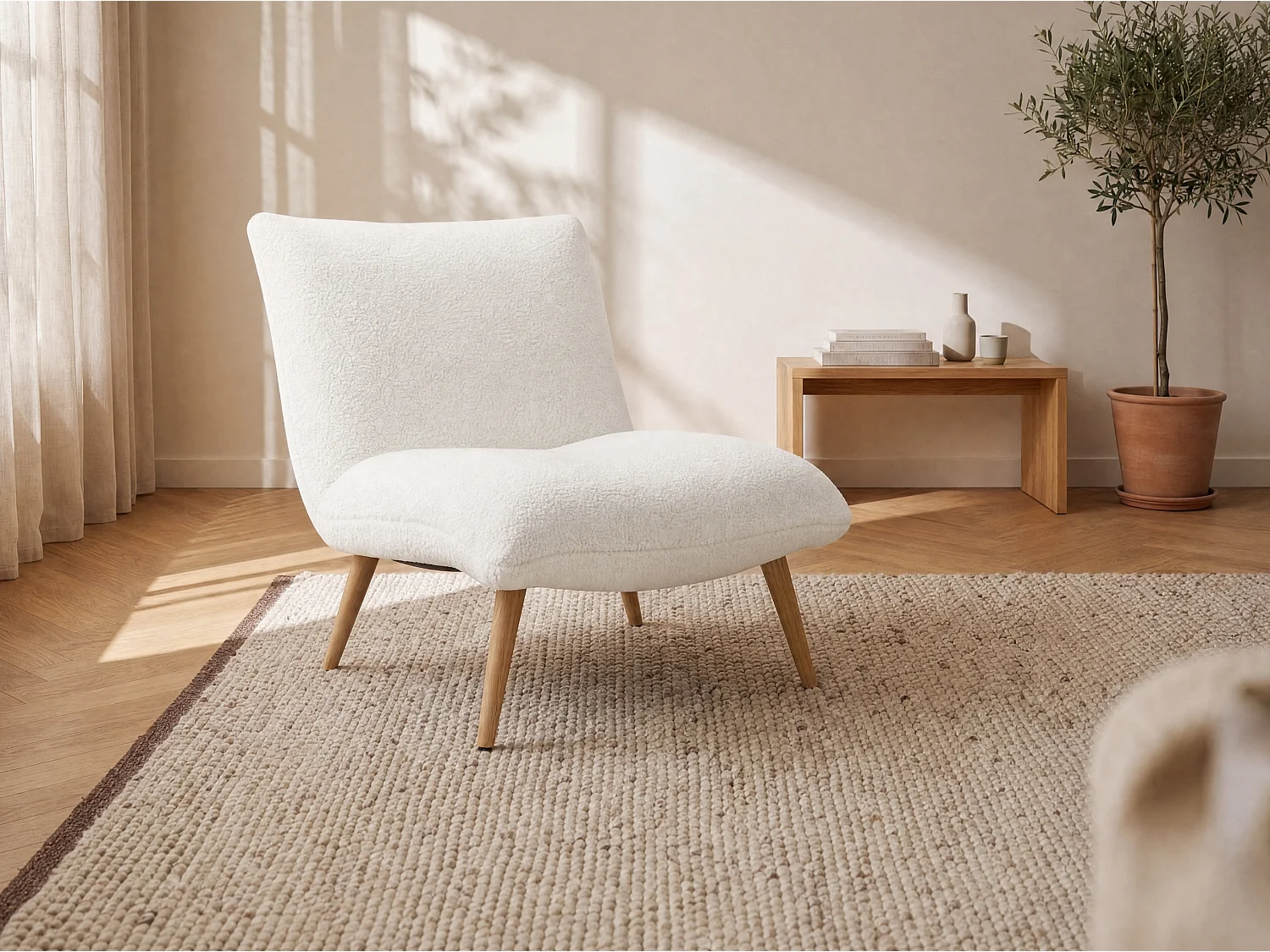 Sessel - Baumwollfleece - Lammfell-Imitat - Weiß - PEPITA