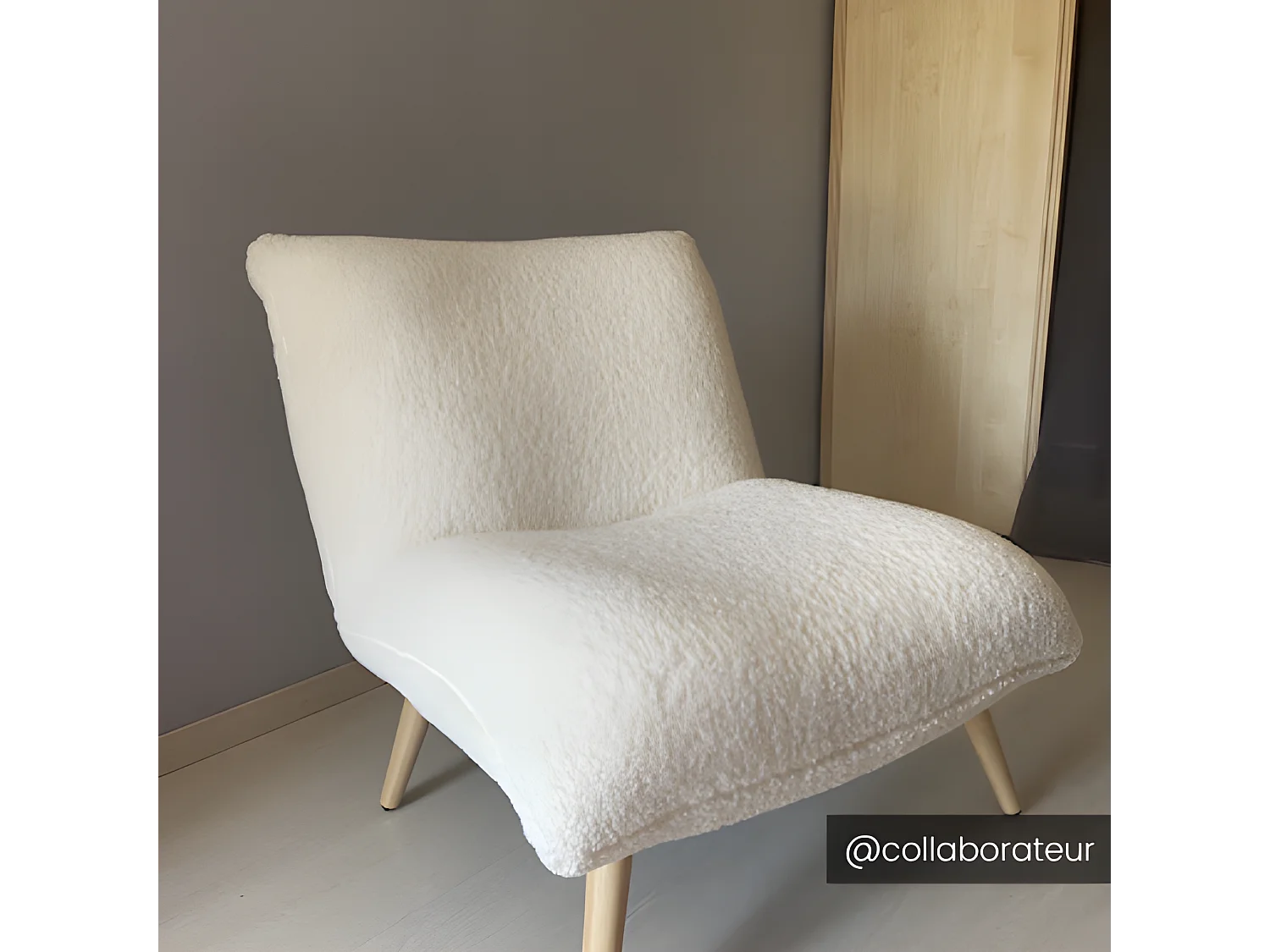 Fauteuil van stof PEPITA - Teddy stof - Wit