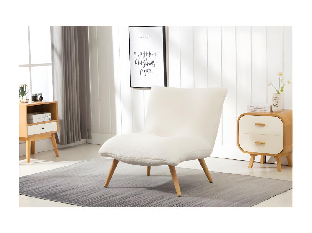 Fauteuil en tissu bouclette effet peau de mouton PEPITA - Blanc