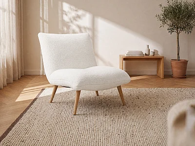 Fauteuil van stof PEPITA - Teddy stof - Wit
