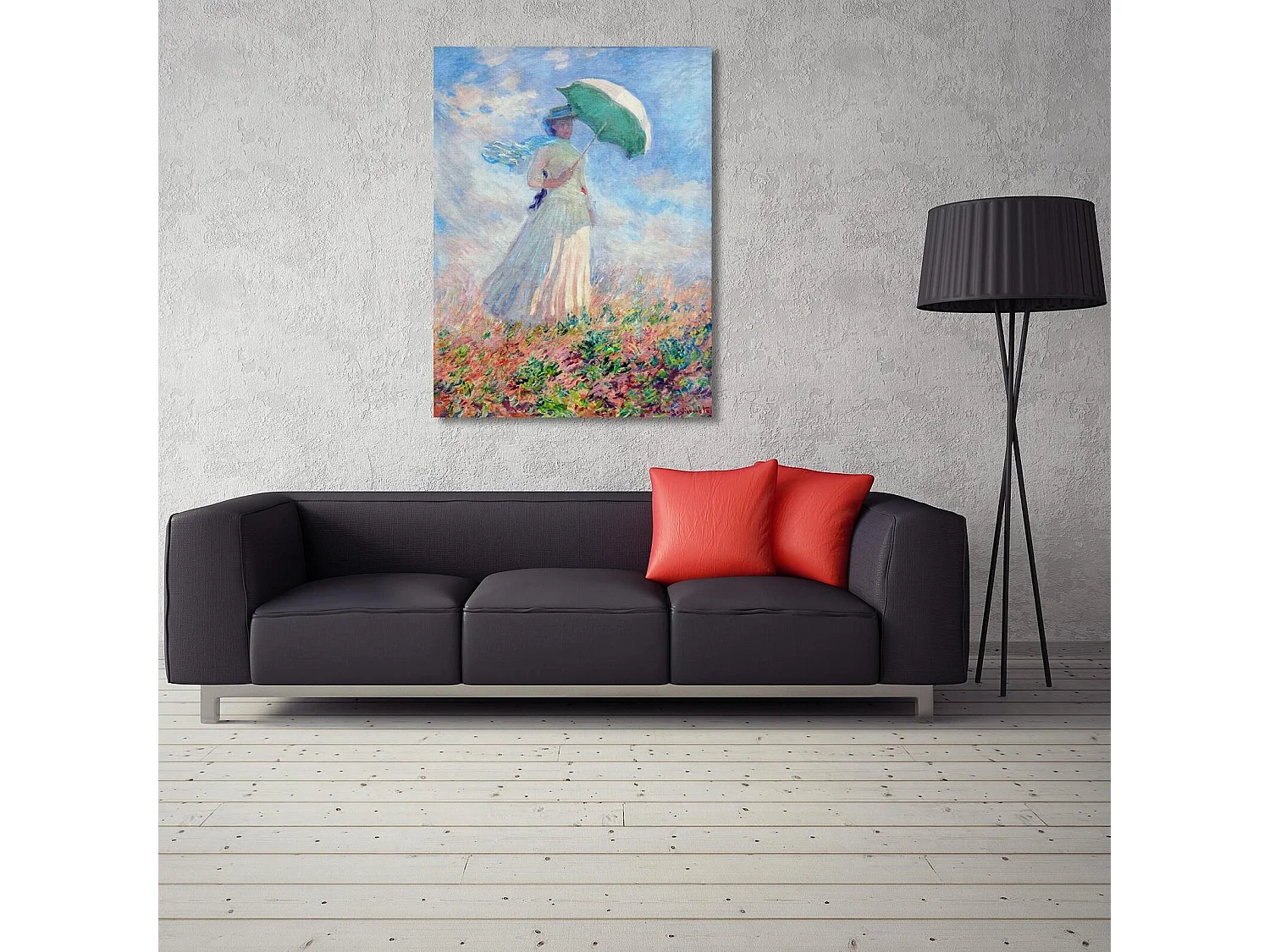 Tableau une femme avec un parapluie tourné vers la droite - 50 x 70 cm
