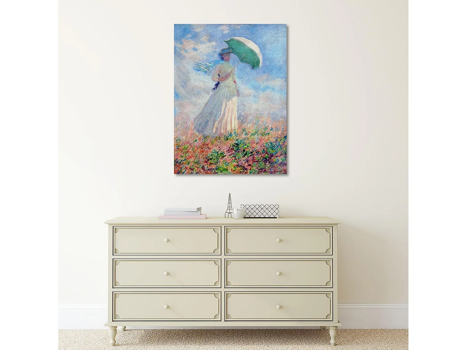 Tableau une femme avec un parapluie tourné vers la droite - 50 x 70 cm