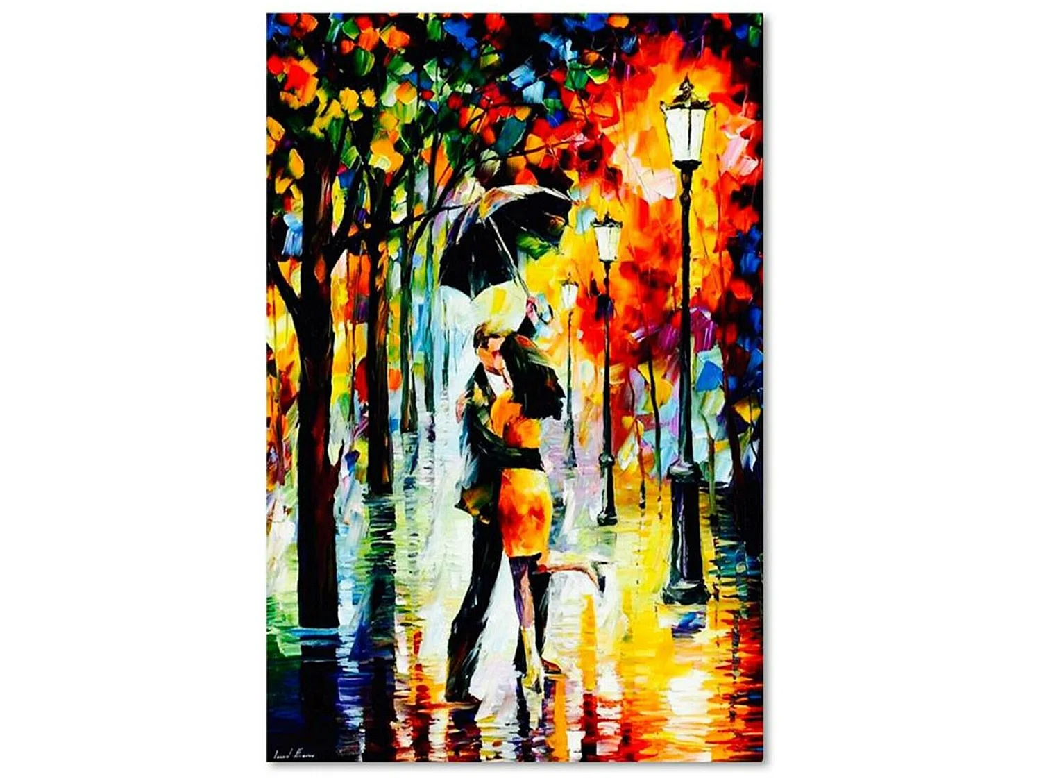 Tableau couple amoureux sous un parapluie - 60 x 90 cm
