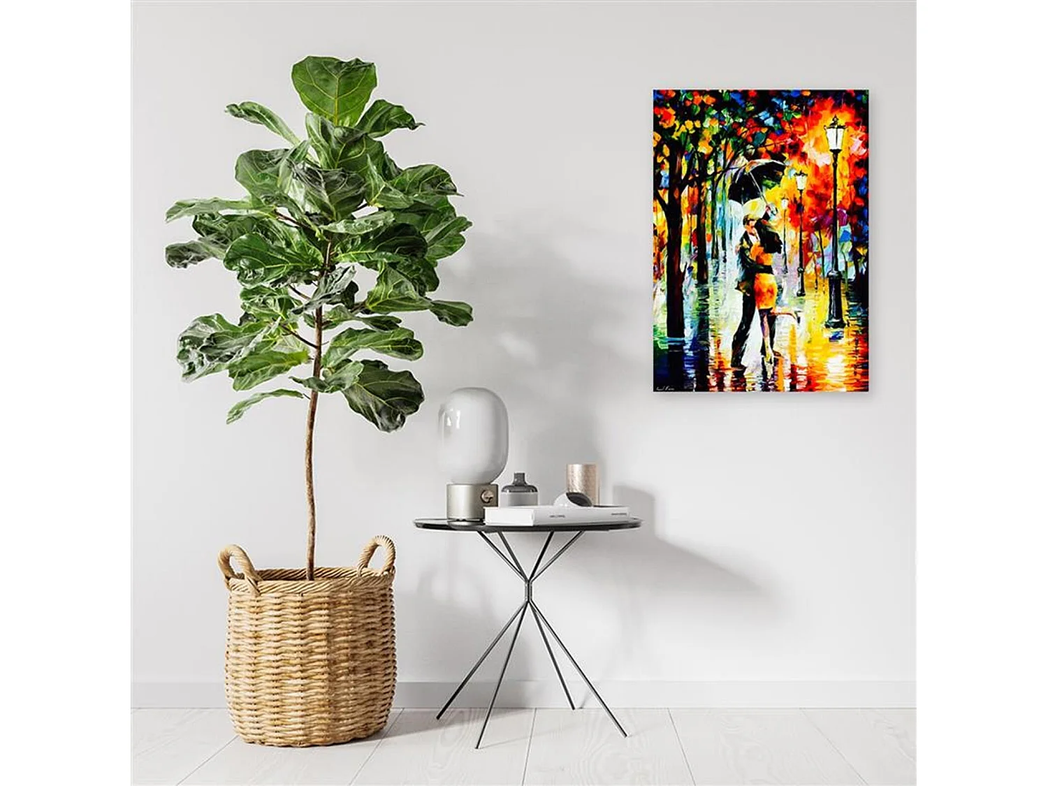 Tableau couple amoureux sous un parapluie - 60 x 90 cm