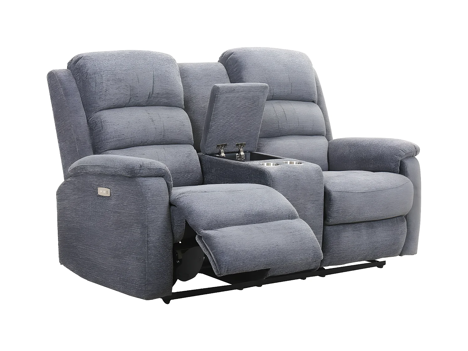 Elektrische tweezits relaxbank van stof met plateau NEVERS - Antraciet