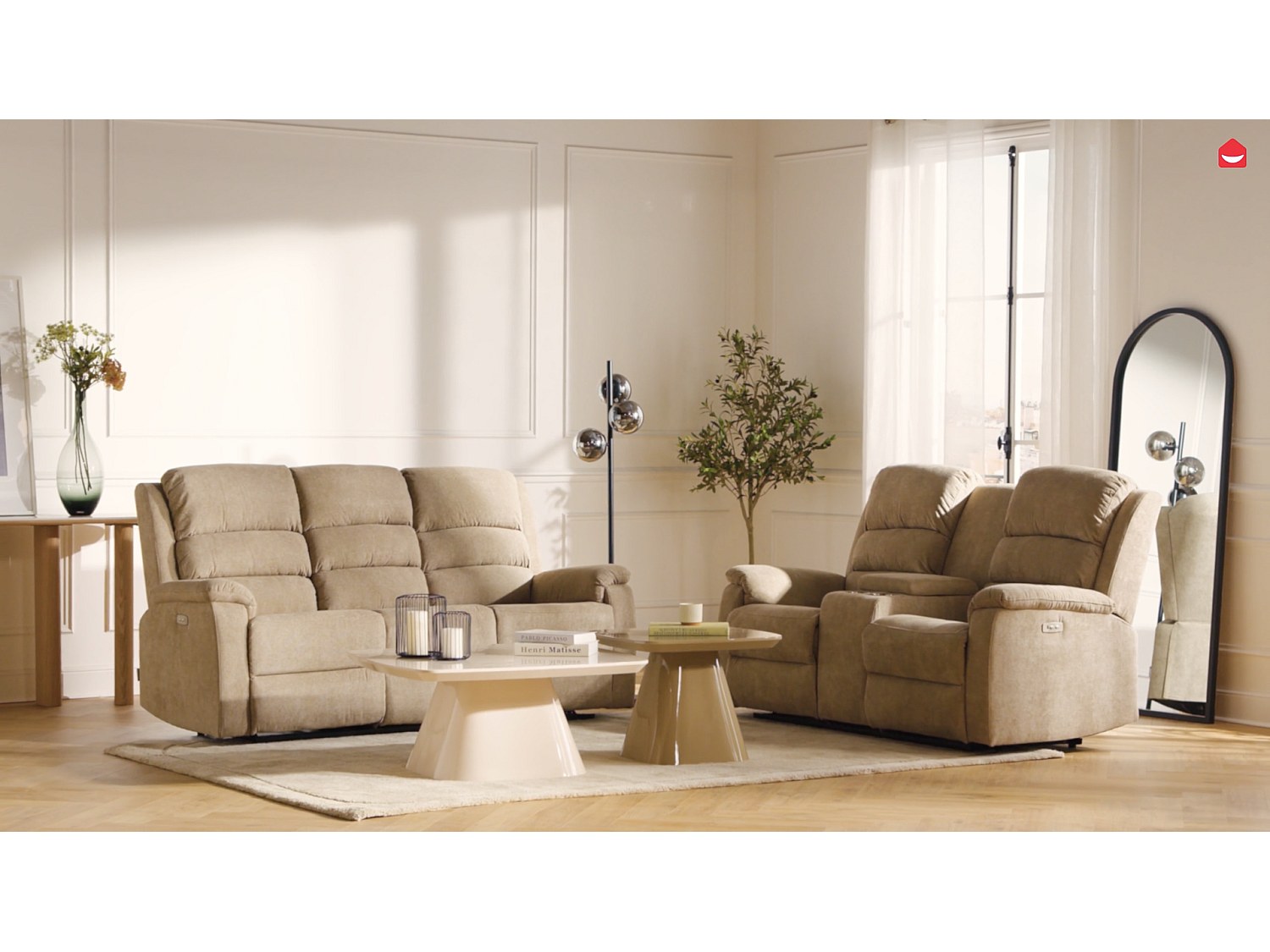 Vente-unique Relaxsofa elektrisch 2-Sitzer - Stoff - Grau - NEVERS 662851
