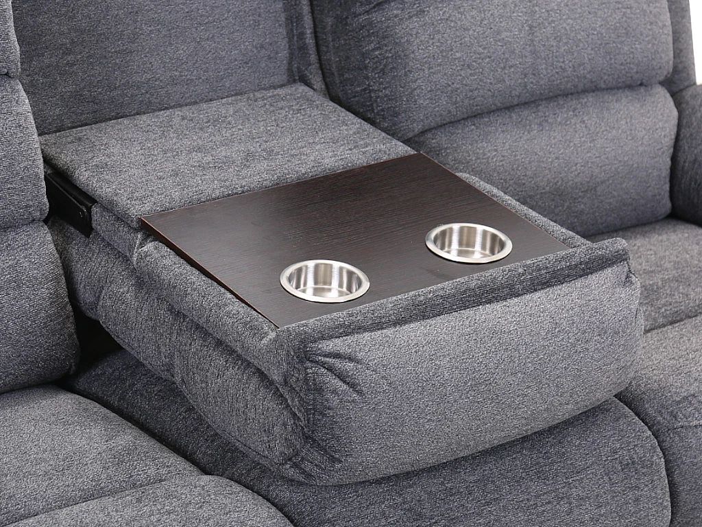 Canapé 3 places relax électrique avec tablette en tissu gris NEVERS