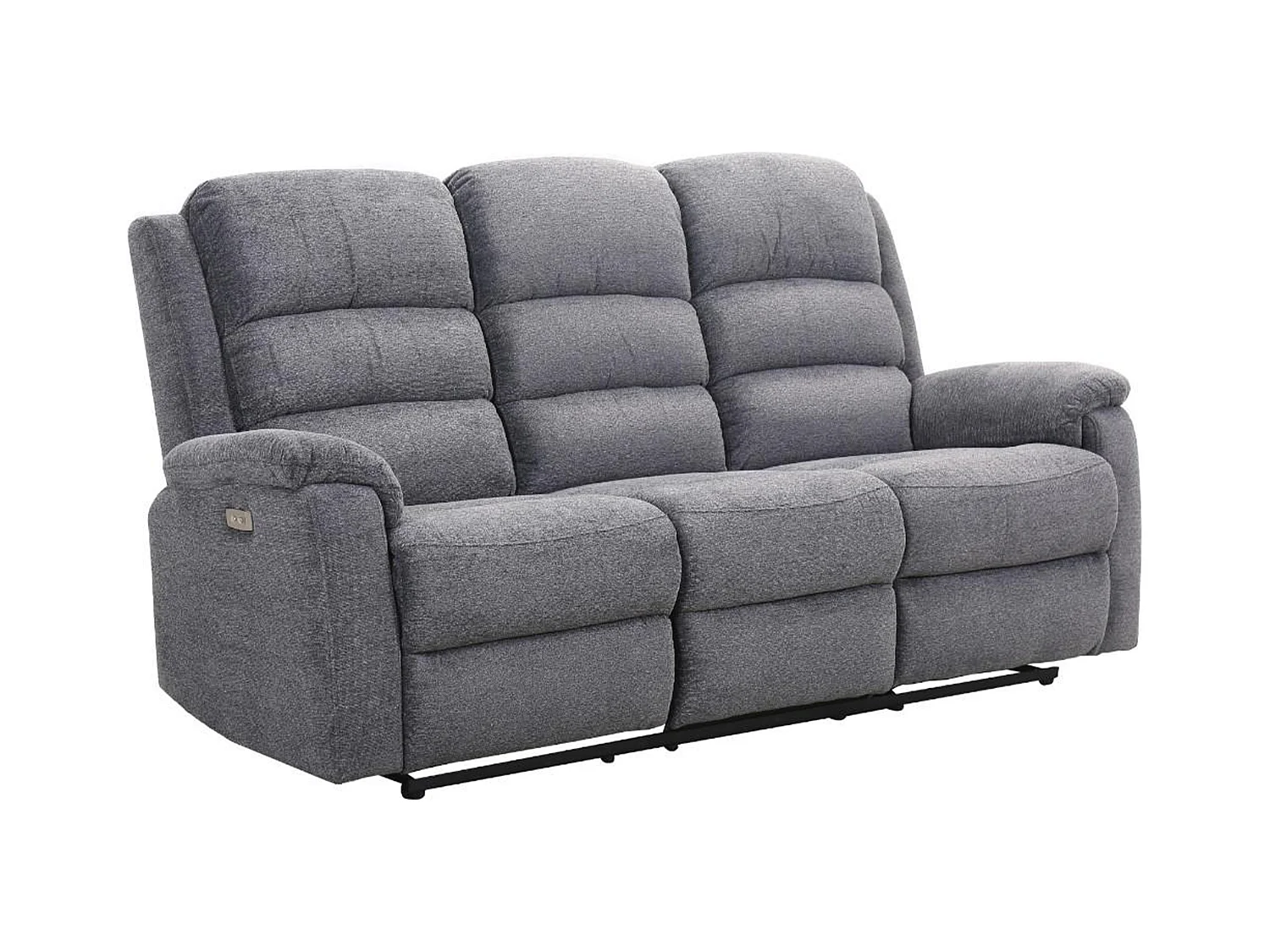 Canapé 3 places relax électrique avec tablette en tissu gris NEVERS