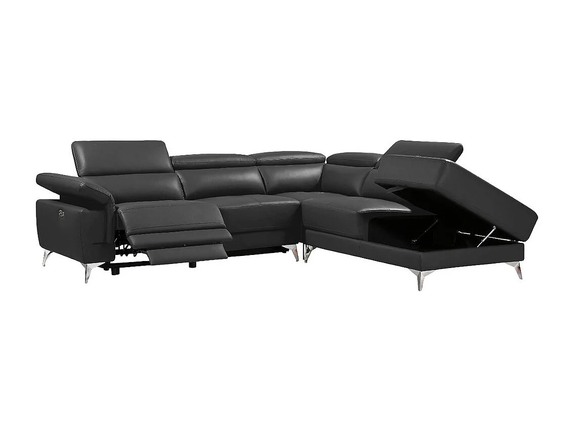 Sofá rinconera relax eléctrico de piel PASCALINE - Antracita - Ángulo derecho