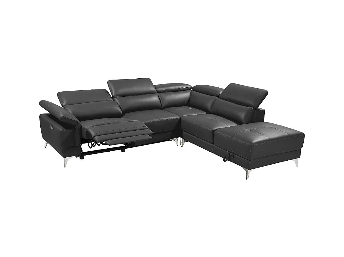 Relaxsofa Ecksofa Leder elektrisch - Ecke Rechts - Anthrazit - PASCALINE