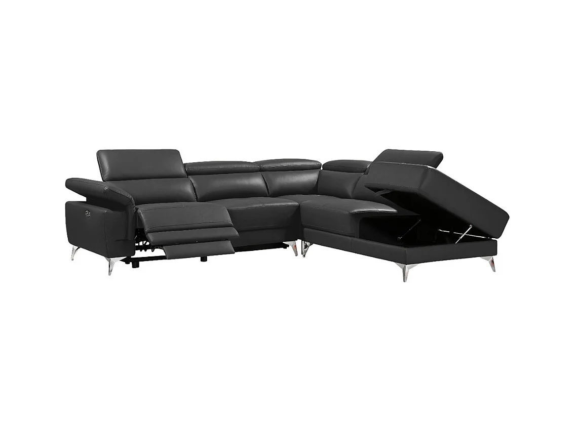 Relaxsofa Ecksofa Leder elektrisch - Ecke Rechts - Anthrazit - PASCALINE