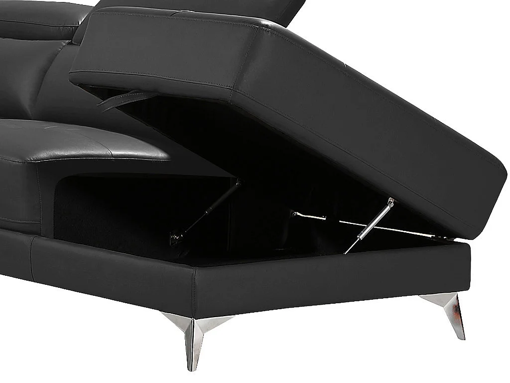 Hörnsoffa högerställd i antracitgrå skinn med elektrisk reclinerfunktion PASCALINE