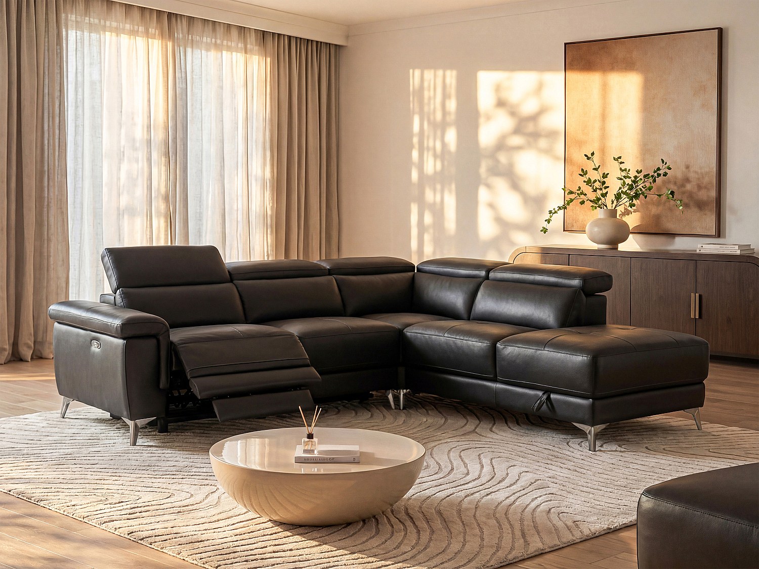 Vente-unique Relaxsofa Ecksofa Leder elektrisch - Ecke Rechts - Anthrazit - PASCALINE 644409