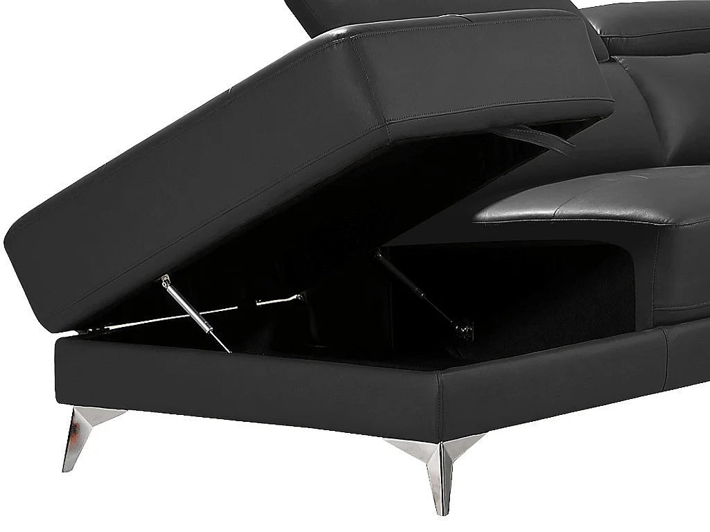 Canapé d'angle gauche relax électrique en cuir gris anthracite PASCALINE