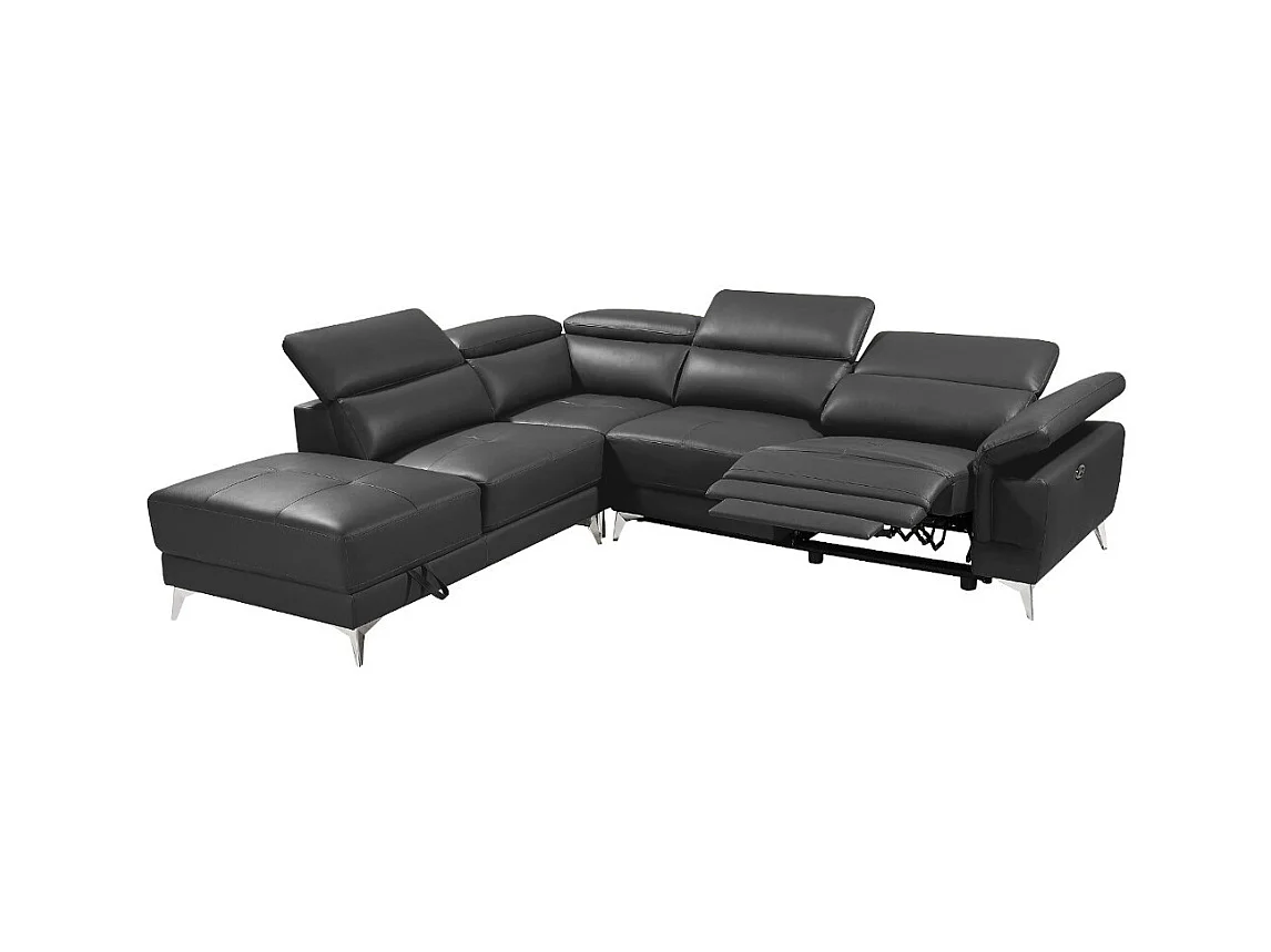 Sofá rinconera relax eléctrico de piel PASCALINE - Antracita - Ángulo izquierdo