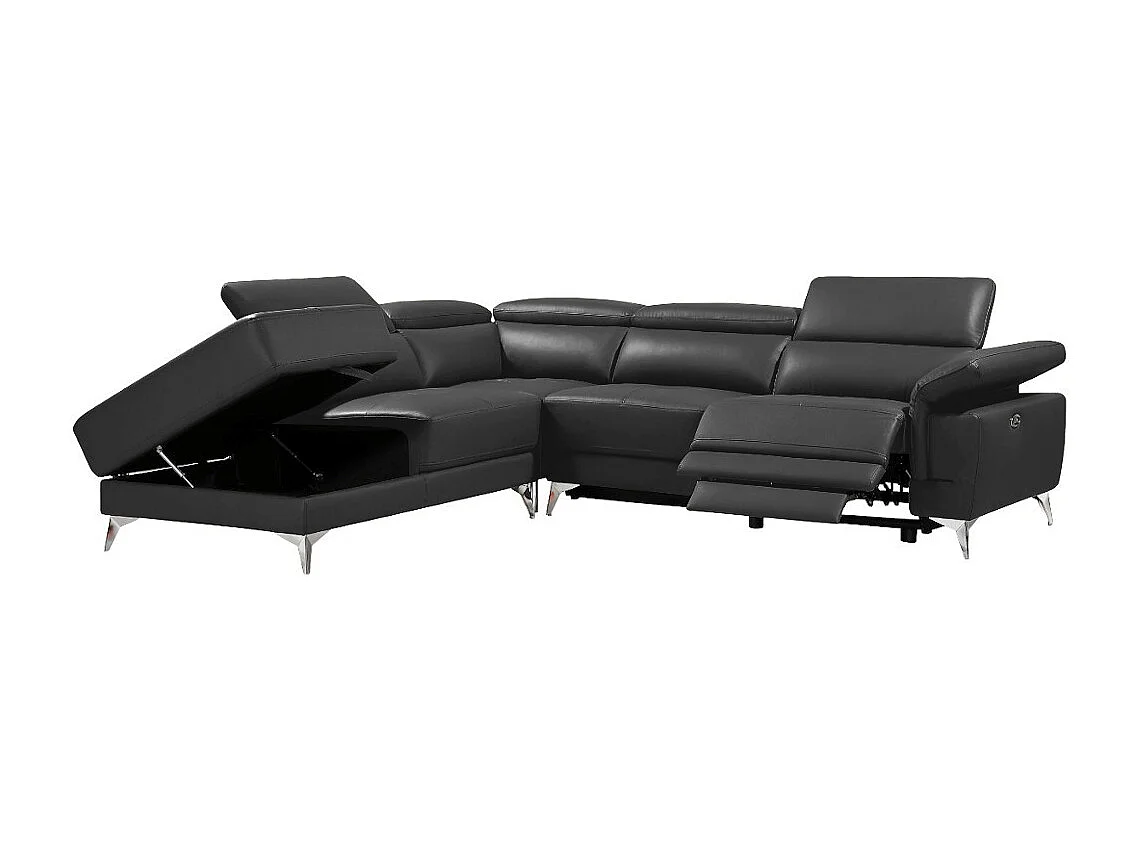 Canapé d'angle gauche relax électrique en cuir gris anthracite PASCALINE
