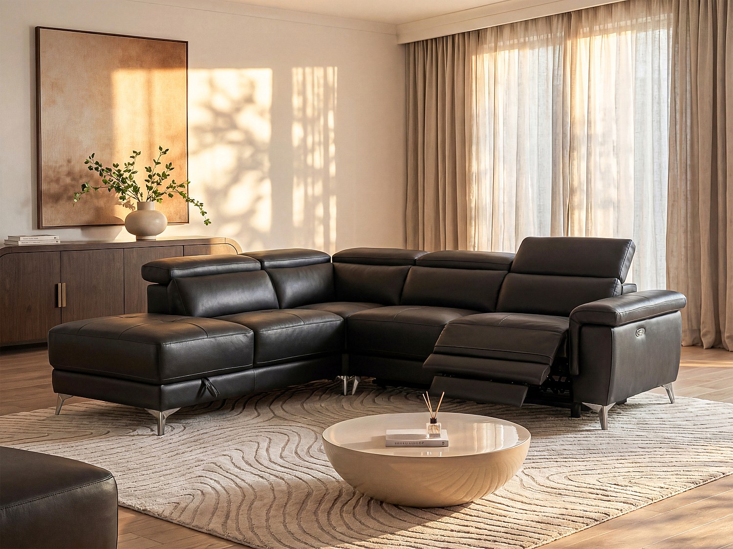 Vente-unique Relaxsofa Ecksofa Leder elektrisch - Ecke Links - Anthrazit - PASCALINE 644411