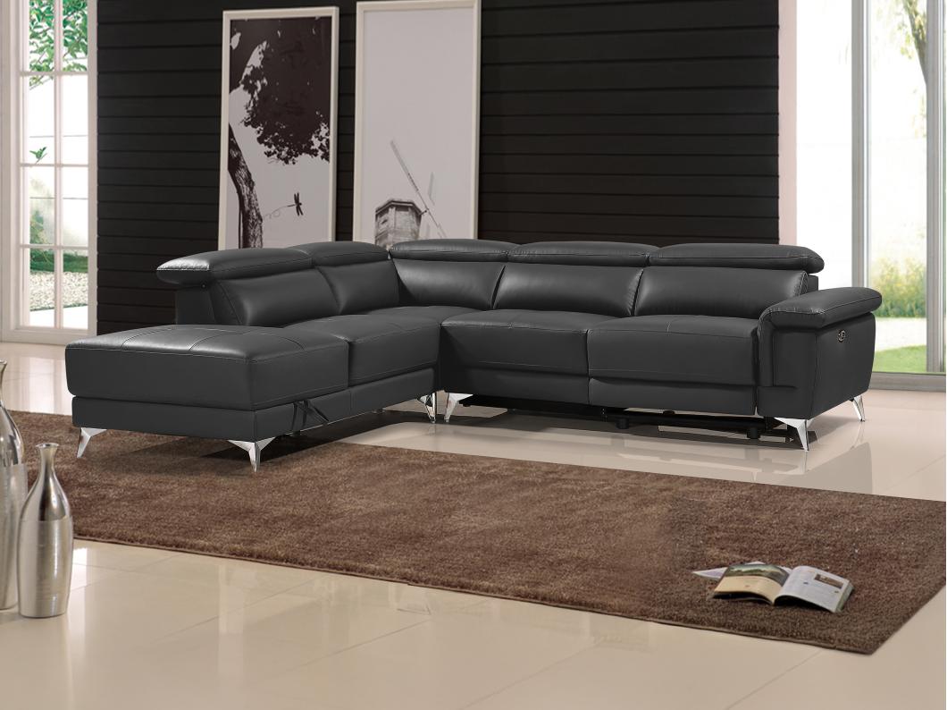 Relaxsofa Ecksofa Leder elektrisch - Ecke Links - Anthrazit - PASCALINE