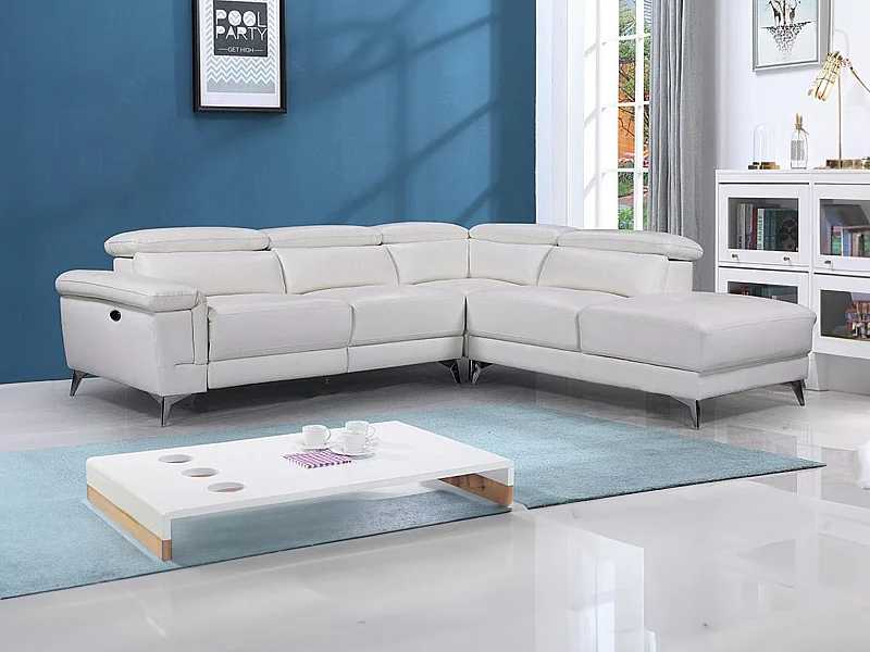 Relaxsofa Ecksofa Leder elektrisch - Ecke Rechts - Elfenbein - PASCALINE