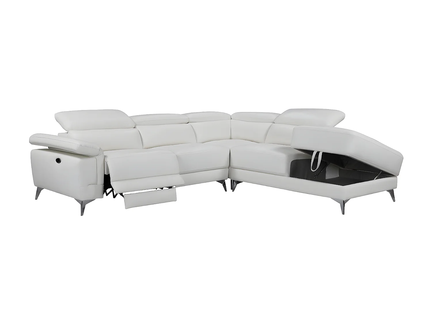 Relaxsofa Ecksofa Leder elektrisch - Ecke Rechts - Elfenbein - PASCALINE