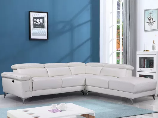 Kauf Unique Relaxsofa Ecksofa Leder elektrisch - Ecke Rechts - Elfenbein - PASCALINE