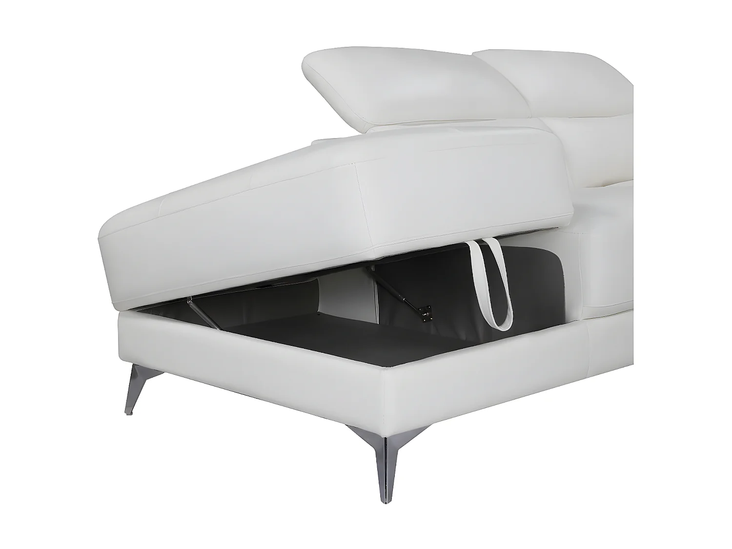 Kanapa narożna z elektryczną funkcją relax PASCALINE ze skóry - Kolor kości słoniowej - narożnik lewostronny