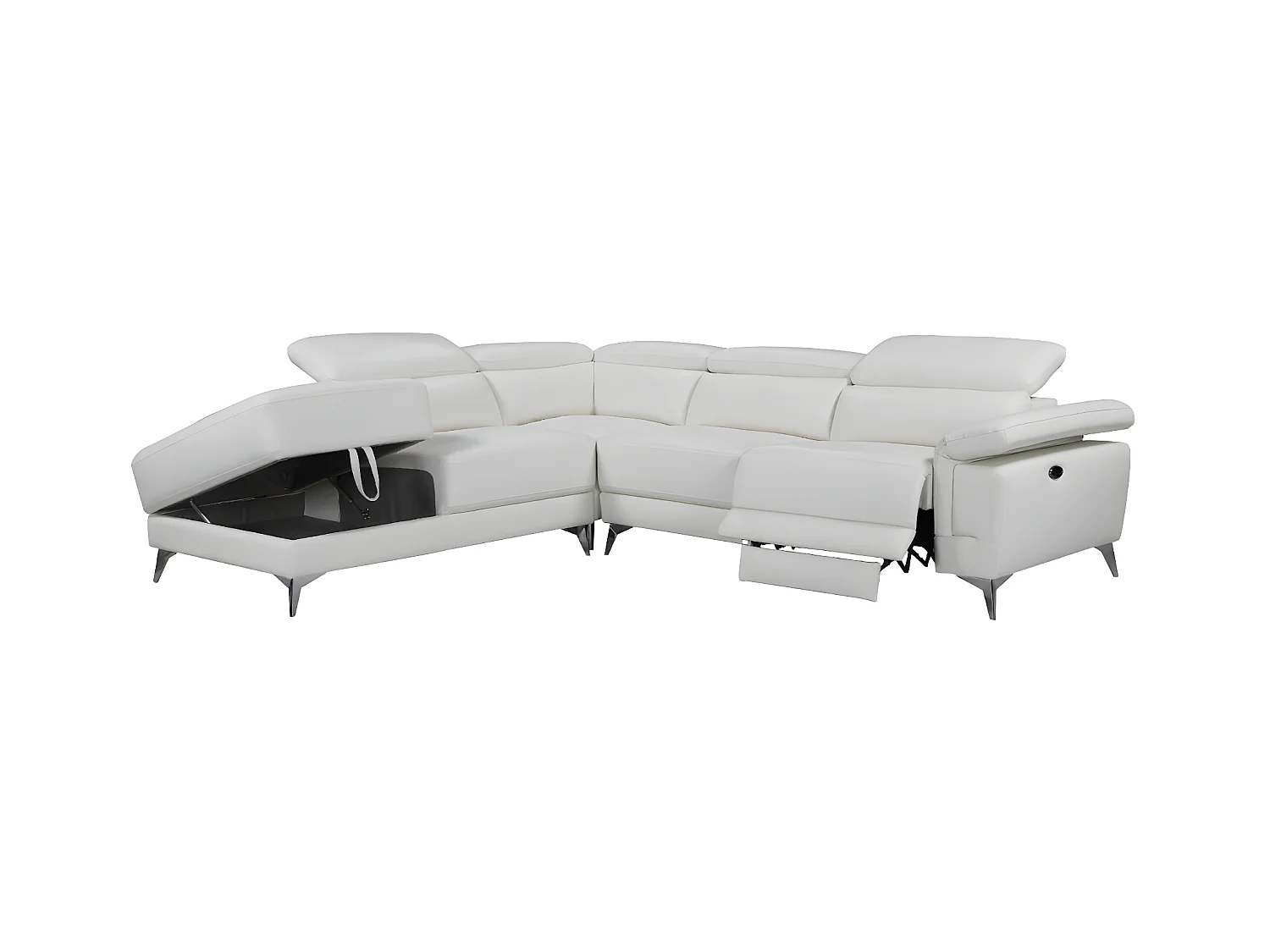 Relaxsofa Ecksofa Leder elektrisch - Ecke Links - Elfenbein - PASCALINE