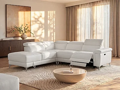 Relaxsofa Ecksofa Leder elektrisch - Ecke Links - Elfenbein - PASCALINE