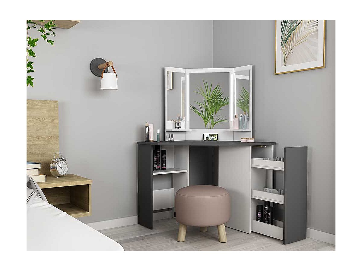 Tocador rinconera espejo y compartimentos CHARLENE Blanco