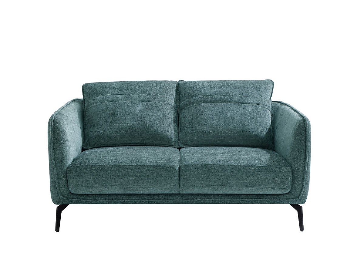 Sofá de 2 plazas de tela verde azulado y patas de metal FERAVA