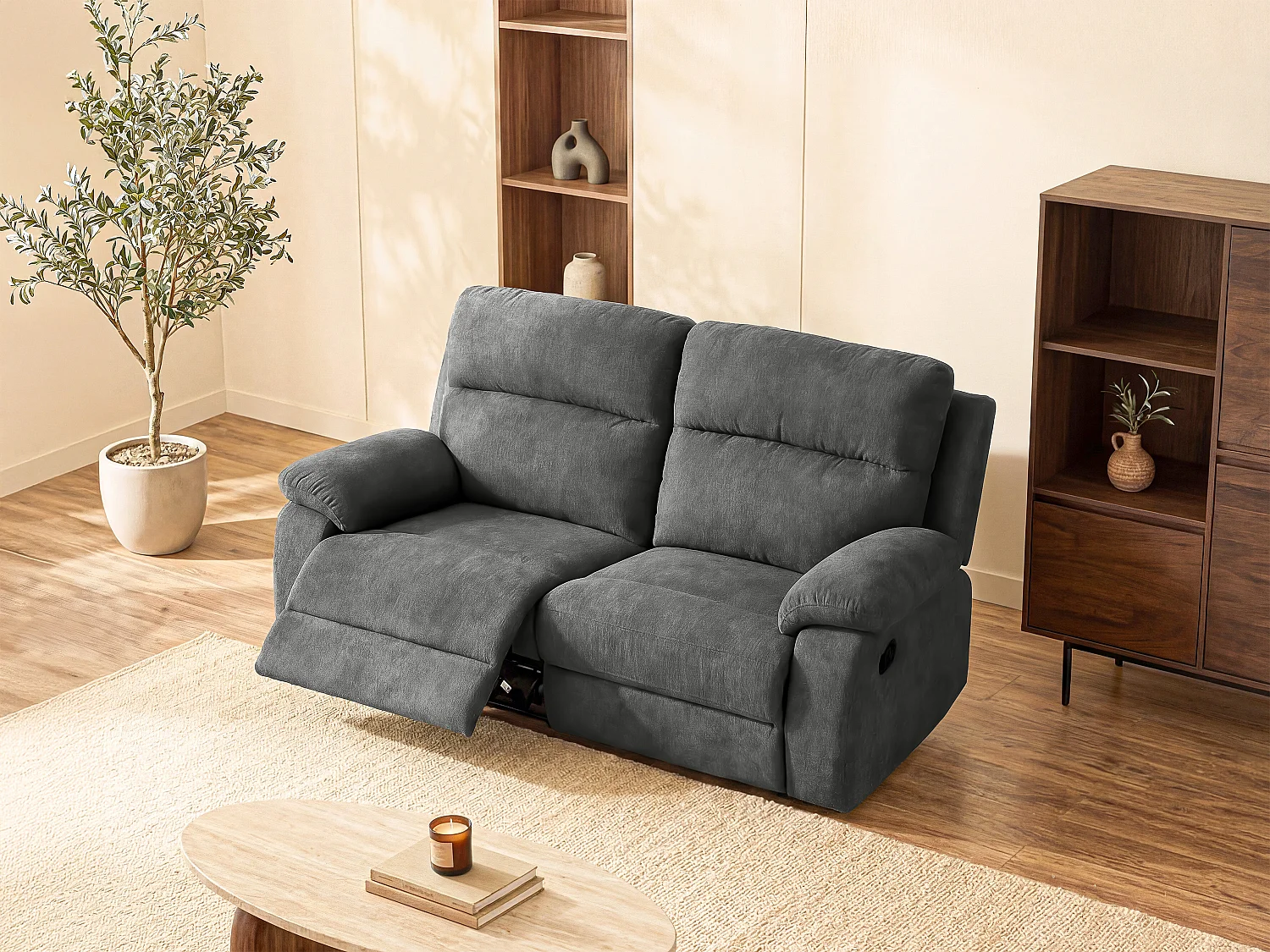 Tweezits relaxbank van stof TOLZANO - Antraciet