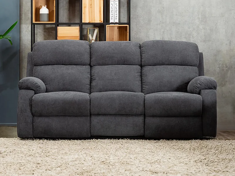 Kanapa 3-osobowa TOLZANO z tkaniny, z funkcją relax – kolor antracytowy