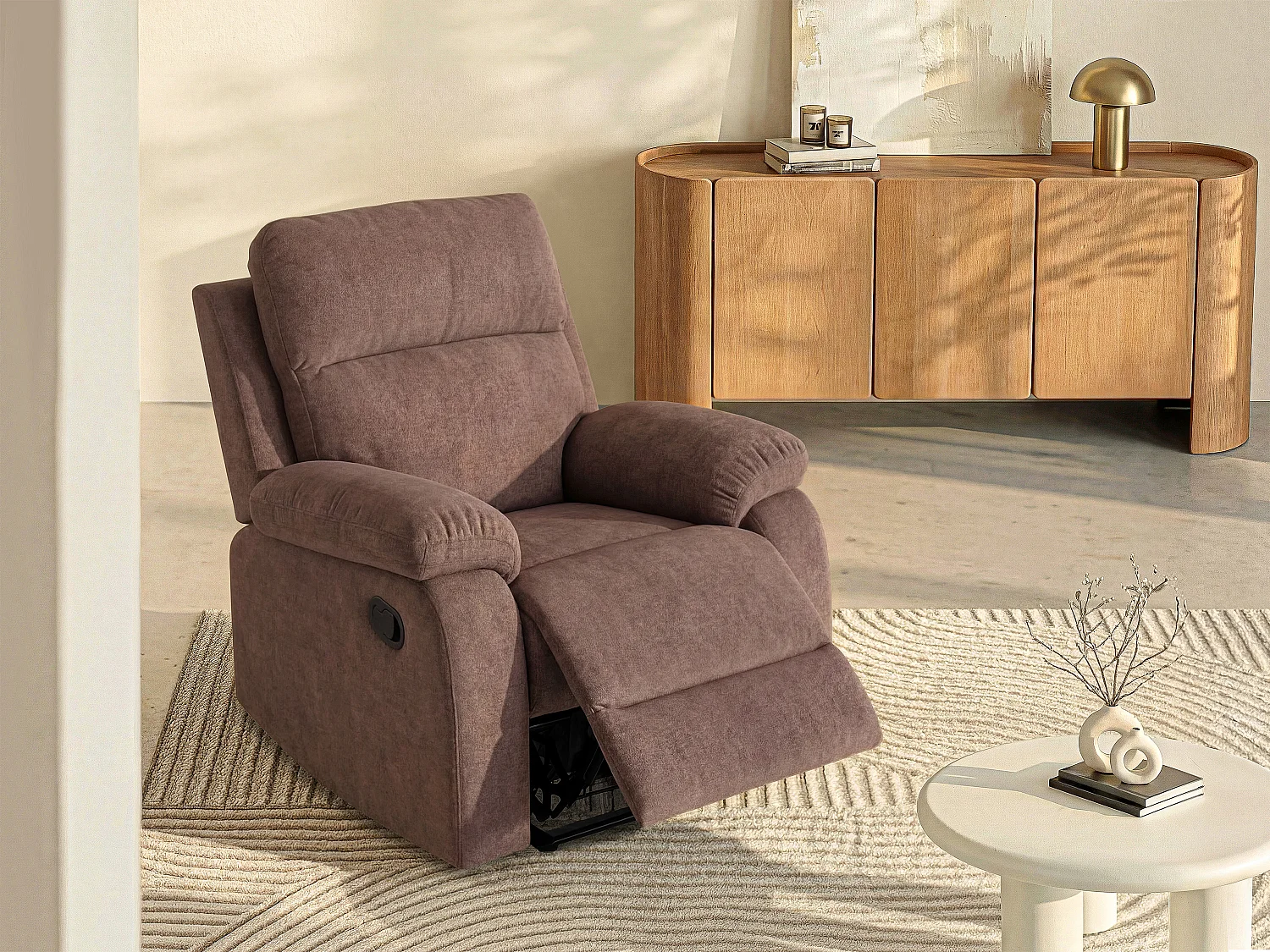 Reclinerfåtölj i tyg TOLZANO - brun