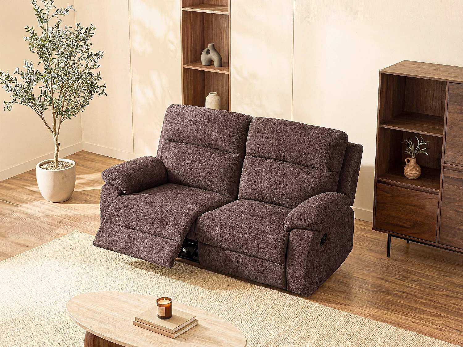 2-sits reclinersoffa i tyg TOLZANO - brun