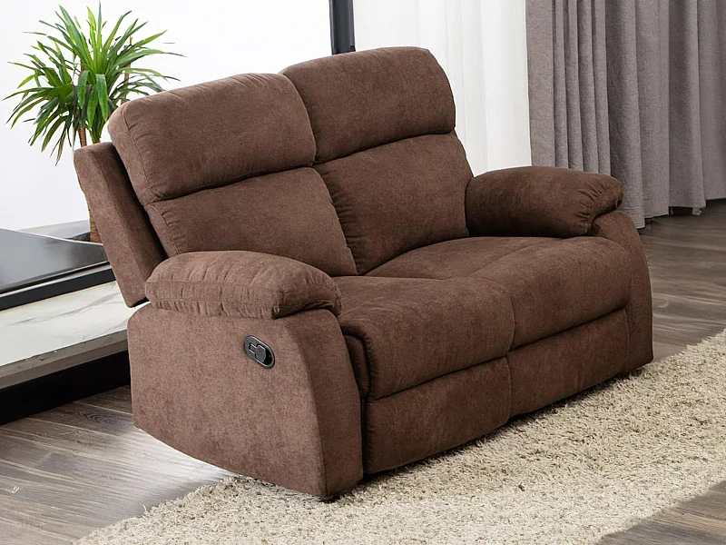 Tweezits relaxbank van stof TOLZANO - Donkerbruin