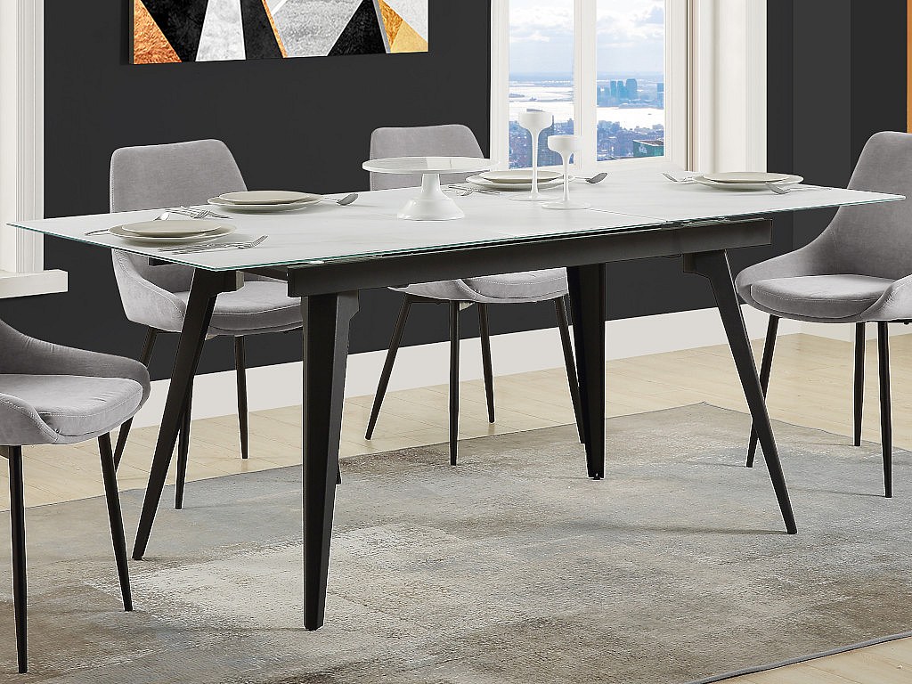 Esstisch CELIA - Ausziehbar - Glas & Metall - Marmor-Optik