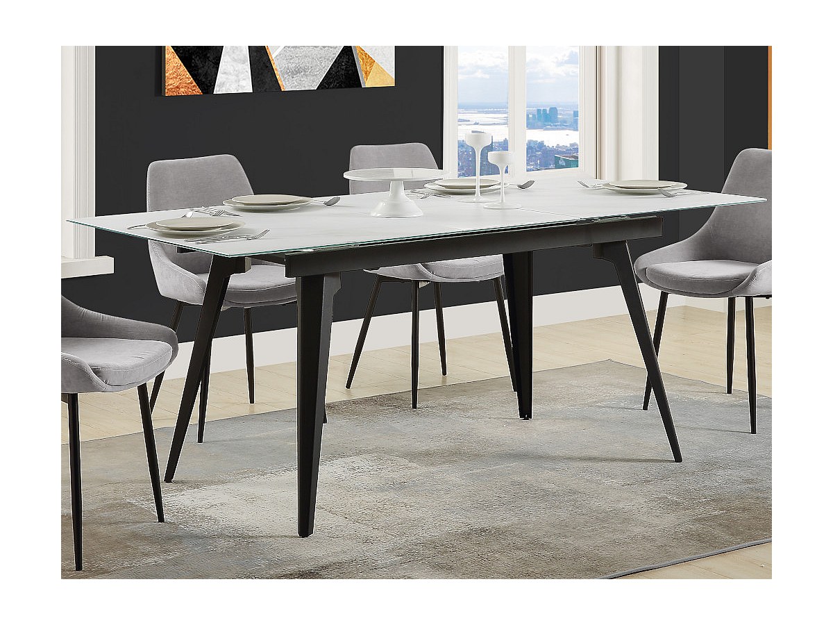 Esstisch CELIA - Ausziehbar - Glas & Metall - Marmor-Optik